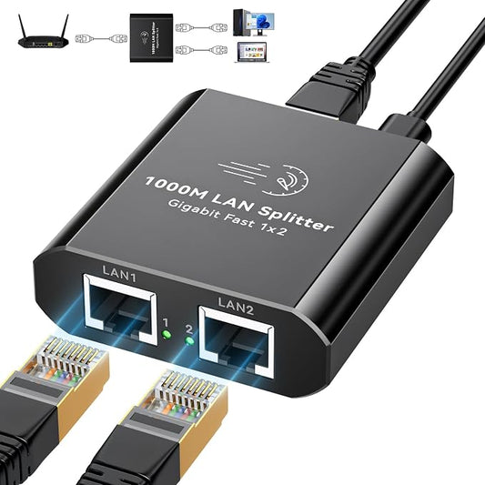 Ethernet Splitter 1 to 2 1000Mbps Internet Cable Splitter 1 in 2 Out High Speed by AILVLVNG