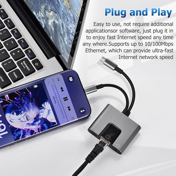 2 in 1 Lightning and Type C to RJ45 Ethernet Adapter Network Adapter, - Image 4
