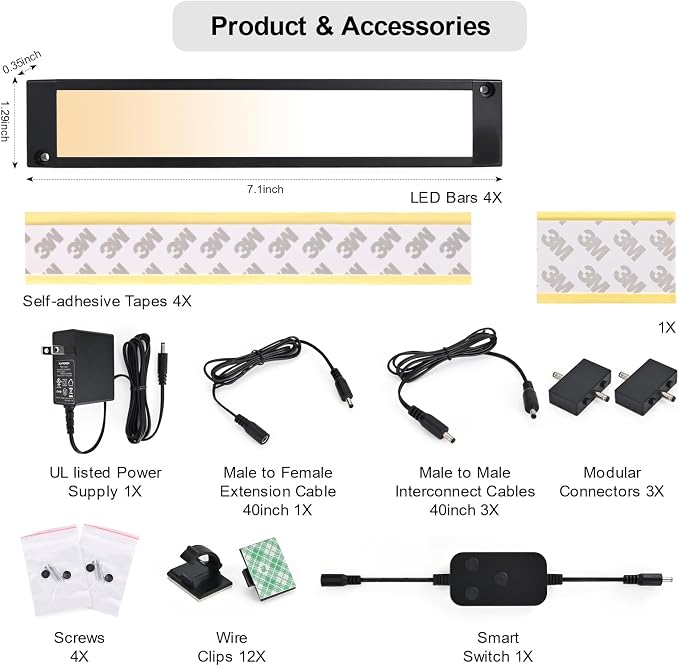 4pack 7inch Dimmable LED Kitchen Light Kit, 2700-6000K Smart Closet Cabinet - Image 2