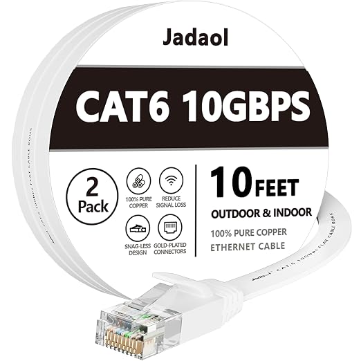 Jadaol Cat 6 Ethernet Cable 10ft 2-Pack, 10Gbps Support Cat8 Cat7 Network by Jadaol