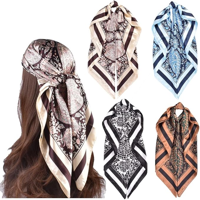 4Pcs Silk Head Scarves for Women Satin Hair Scarf 35”Large Square Bandana Silk by Upeilxd