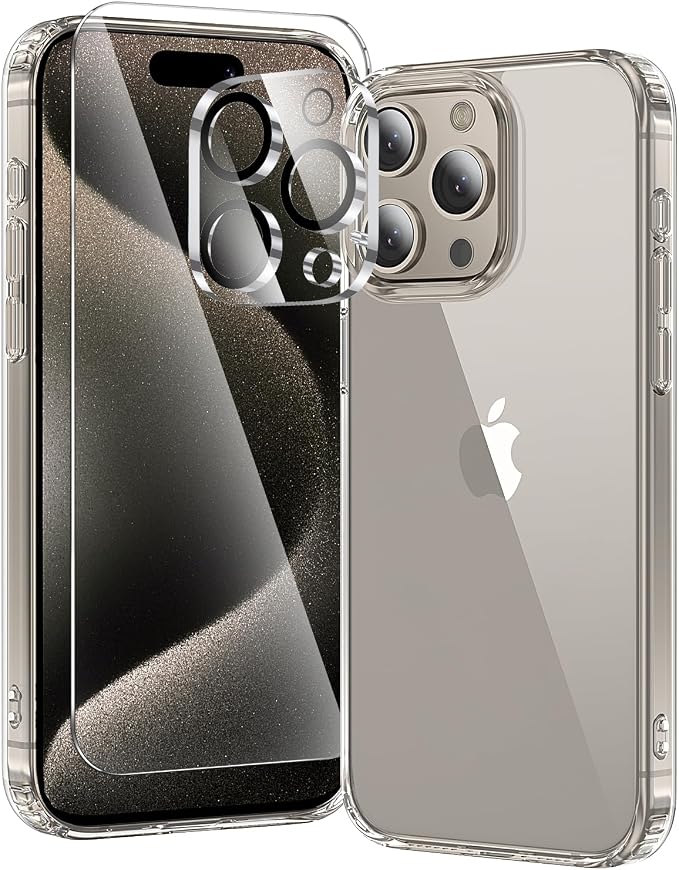 toushion 3 in 1 for iPhone 15 Pro Case Clear, Screen Protector *1 & Camera Lens by Unknown