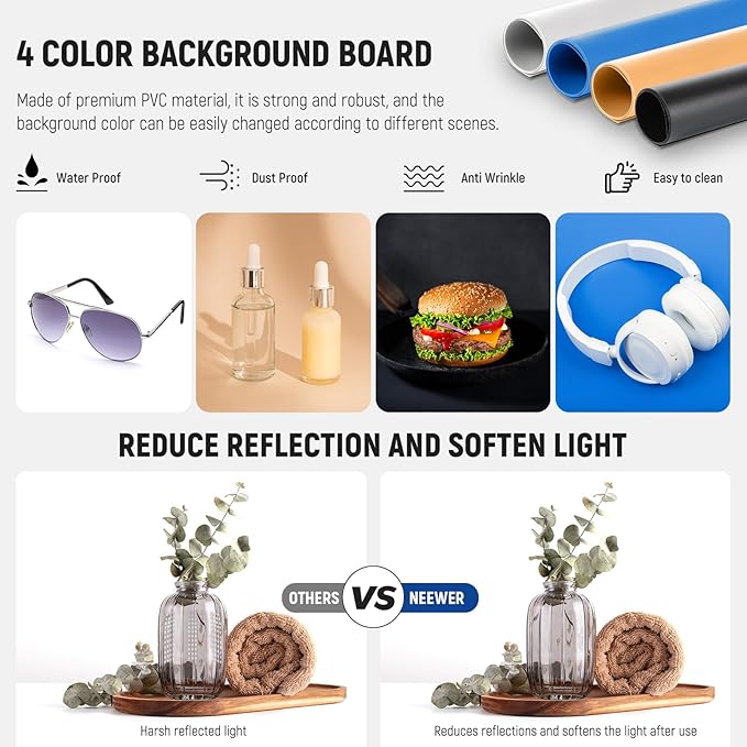 NEEWER Upgraded Photo Studio Light Box, 4 Color Backdrops, Cleaning Cloth - Image 4