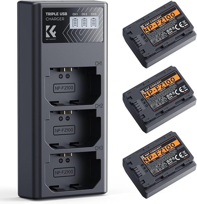 K&F Concept 3-Pack NP-FZ100 Battery and Upgraded LCD Battery Charger Compatible by KFCONCEPT