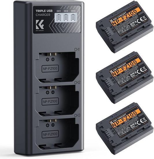 K&F Concept 3-Pack NP-FZ100 Battery and Upgraded LCD Battery Charger Compatible by KFCONCEPT