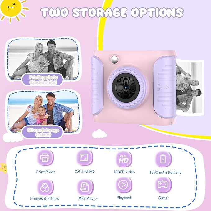 Instant Print Camera for Kids, 2.4 Inch Screen Kids Instant Cameras, Christmas - Image 2