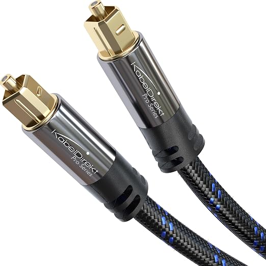 KabelDirekt TOSLINK – Optical Audio Cable, Nylon Braided – 1.5ft – Fiber Optic by Kabeldirekt