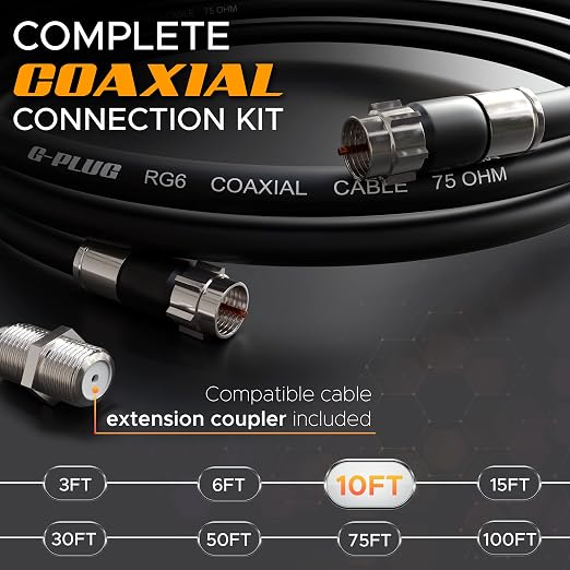 G-PLUG 10FT RG6 Coaxial Cable Connectors Set- High-Speed Internet, Broadband - Image 2