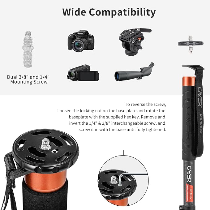 Cayer FP34 Monopod with Feet, 71 inch Aluminum Telescopic Camera Monopod with - Image 3