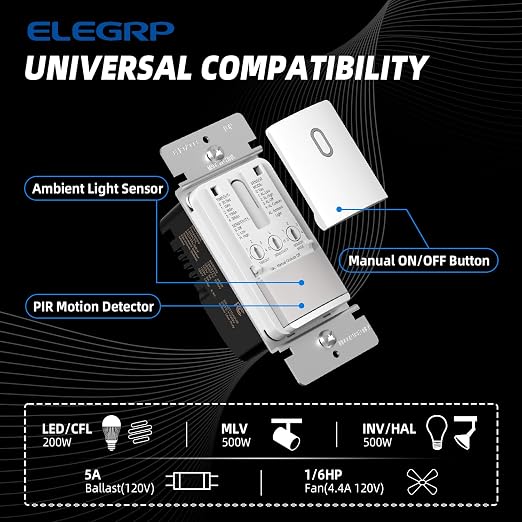 ELEGRP Matte White Single Pole Occupancy Motion Sensor Light Switch, Need - Image 2