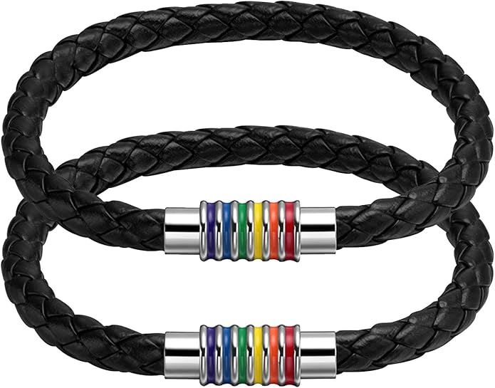 Nanafast Titanium Stainless Steel Rainbow LGBT Pride Bracelet Handmade Braided by Nanafast