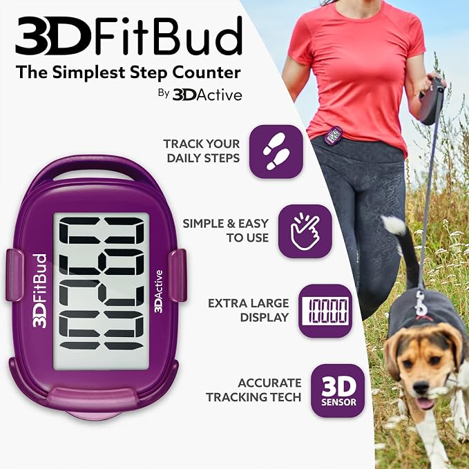 3DActive 3DFitBud Simple Step Counter Walking 3D Pedometer - Image 2