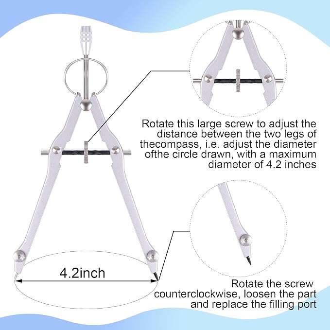 Unjoo Compass and Protractor Set, Professional Drawing Compass Tool, Metal - Image 4