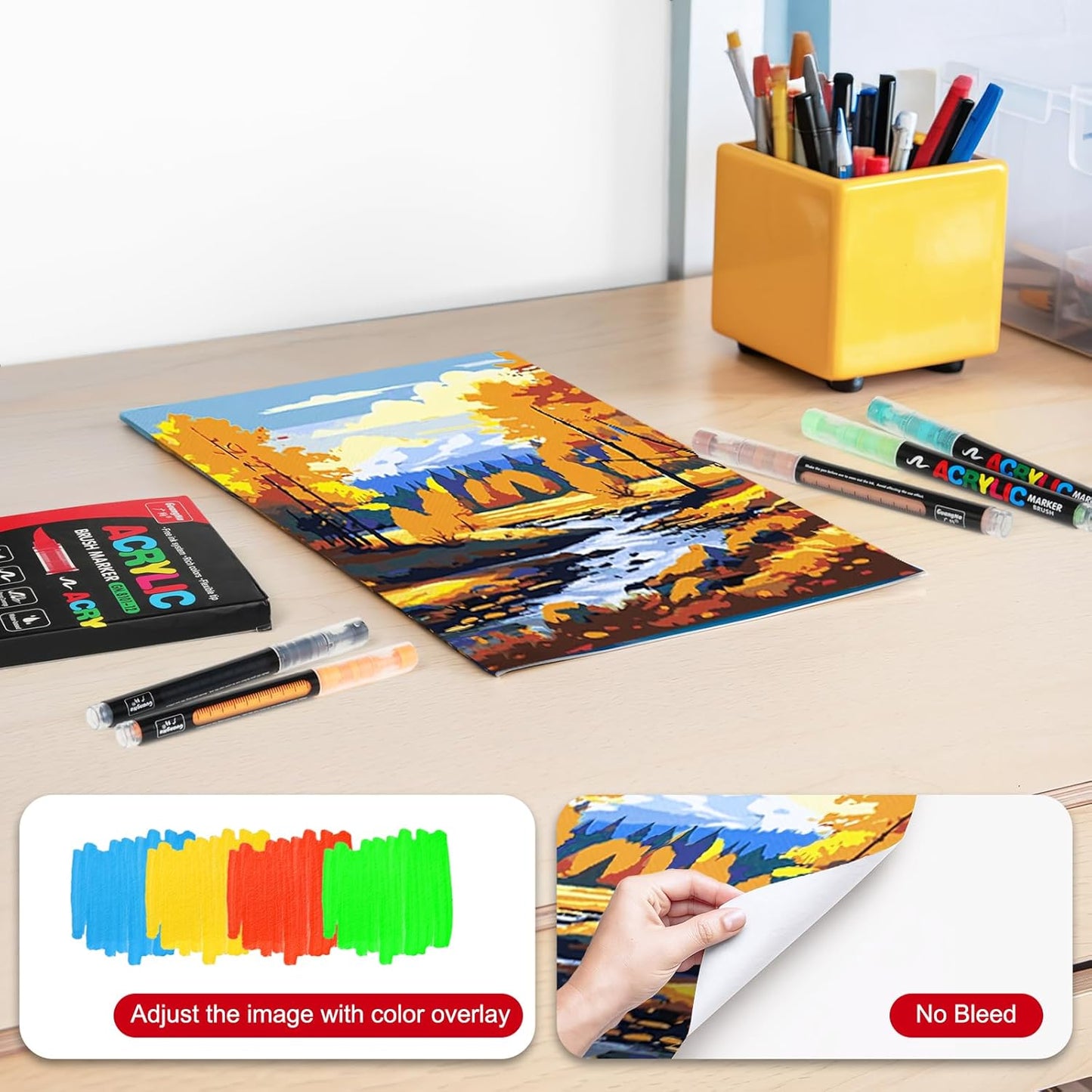 JRQ Acrylic Paint Markers Paint Pens, 24 Colors Direct Liquid System & Brush Tip, Premium Acrylic Markers for Wood, Rock Painting, Glass, Canvas, Ceramic, Fabric, Plastic Art Crafts Supplies