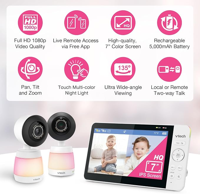 VTech Smart WiFi Baby Monitor, 2 Cameras - Image 2