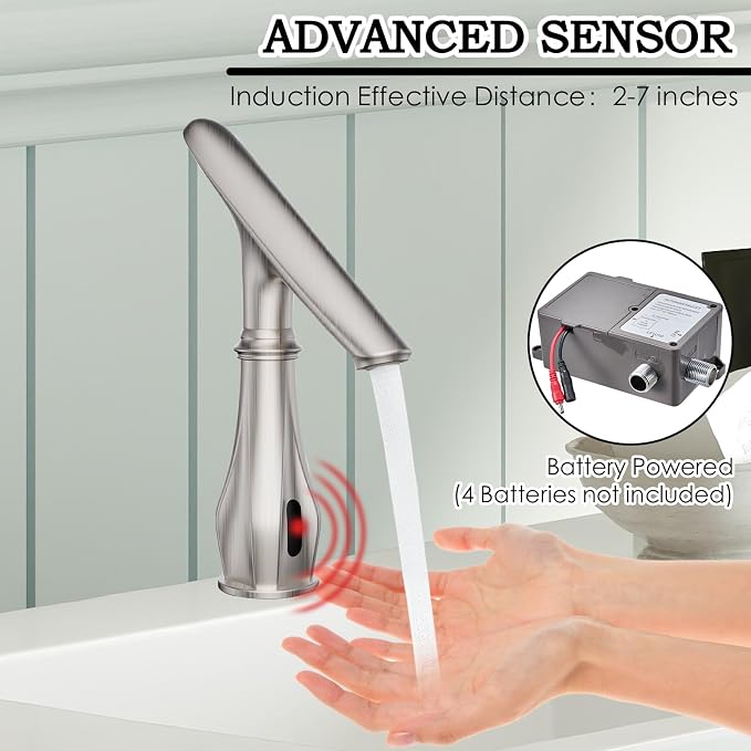 Touchless Bathroom Sink Faucets, Brushed Nickel Bathroom Faucet Single Hole - Image 5