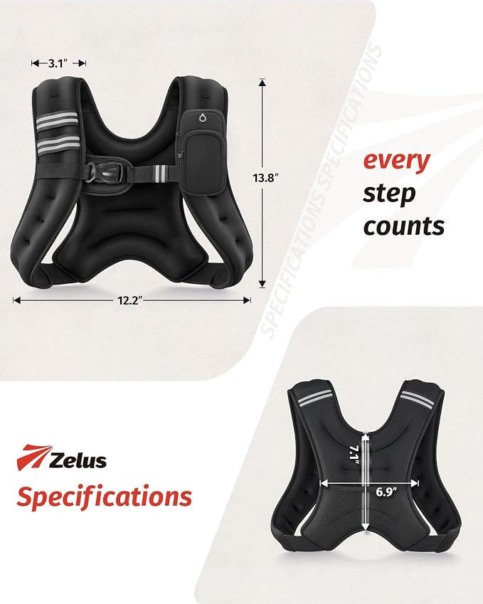 ZELUS Weighted Vest, 6lb/8lb/12lb/16lb/20lb/25lb/30lb Weight Vest - Image 8