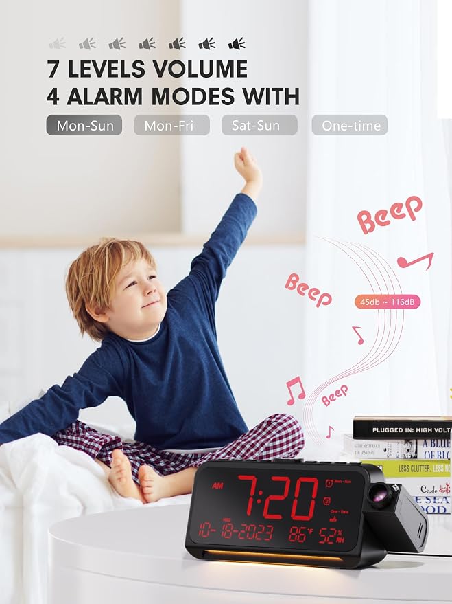 Projection Alarm Clock for Bedroom Ceiling, Digital Clock Projector - Image 5