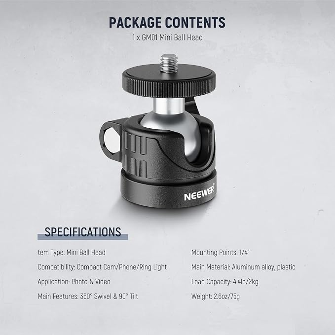 NEEWER Basic Mini Ball Head, Portable Tripod Head Camera Mount Adapter - Image 7