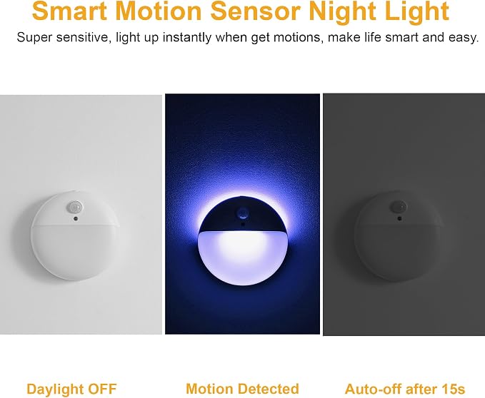 YUNLEX 2 Pack Blue Battery Night Light, Motion Activated Stick on Lights - Image 3