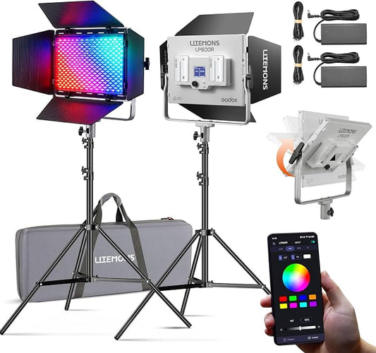 Godox LP600R 60W RGB LED Light Panel 2-Light Kit, Light Stand, Carrying Case by GODOX