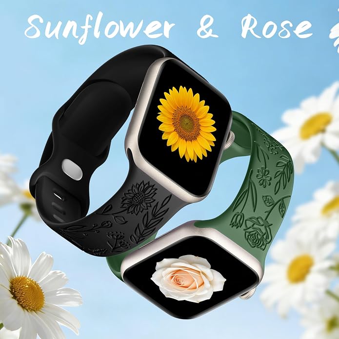 SNBLK 6 Pack Floral Engraved Bands Compatible - Image 4