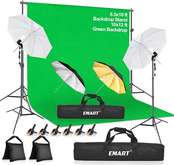 EMART 8.5X10 FT Green Screen Backdrop Kit, Photography Umbrella by EMART