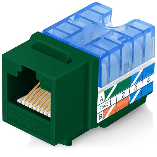 Everest 90° Angled RJ45 Cat5e Keystone Jacks 10-Pack in Green by EverestMediaSolutions