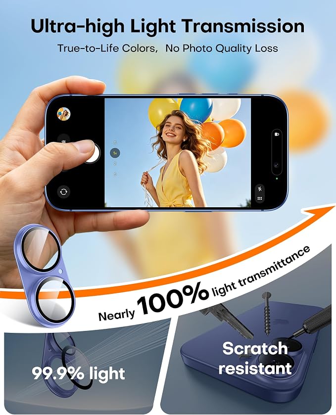 TAURI 2 Pack for iPhone 16/16 Plus Camera Lens Protector, Full Coverage - Image 6