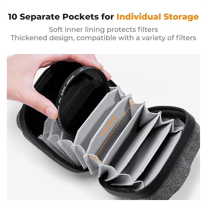 K&F CONCEPT 10 in 1 Lens Filter Case, Hard Shell Camera Filter Pouch Up to 82mm - Image 2