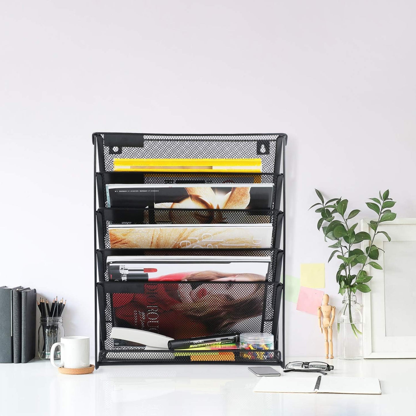 samstar Wall File Holder, 6-Tier Hanging Wall File Organizer Wall Mount Paper File Folder Mail Organizer for Office/School, 1 Pack