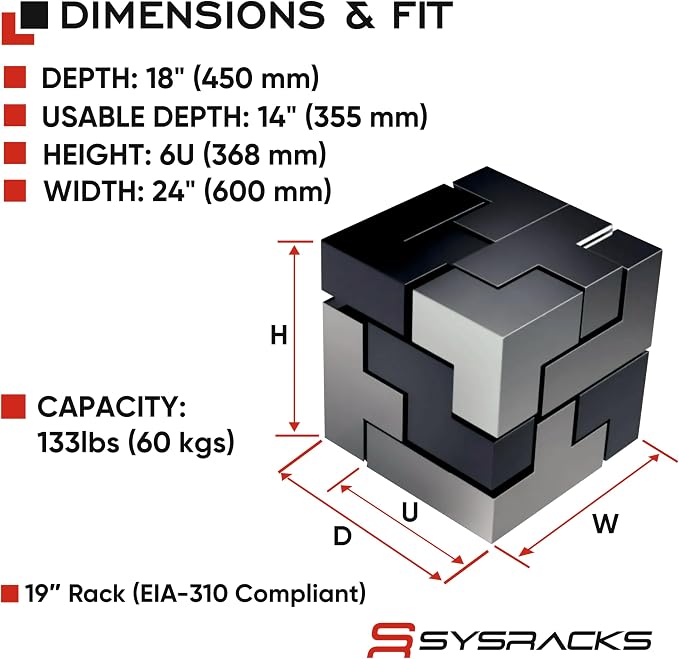 6U Wall Mount Server Rack Cabinet – 19" Network Rack Enclosure, PDU & Shelf - Image 3