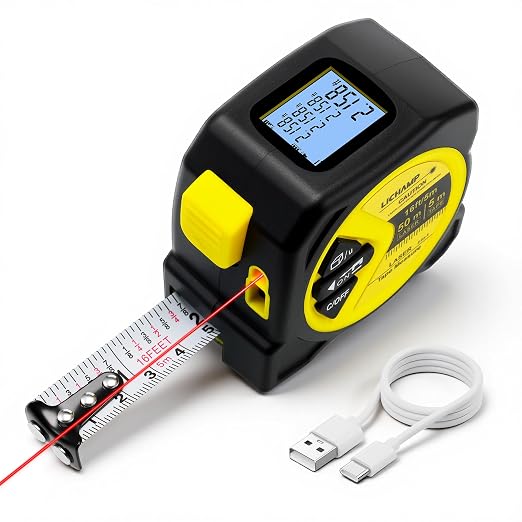 Lichamp Laser Tape Measure, 164ft Class II Laser Distance Meter and 16ft Manual by Lichamp