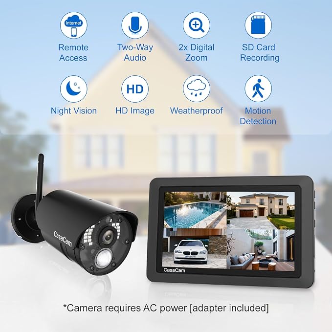CasaCam Wireless Security Camera System Air | 7" Touchscreen Monitor and 2 720p - Image 2