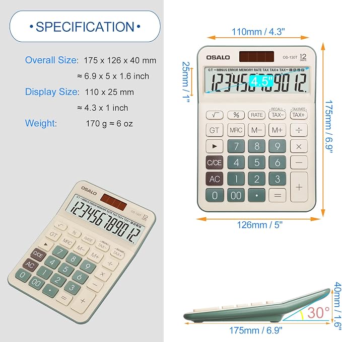 Desktop Calculator Large LCD Display 12 Digit Number Big Button Tax Financial - Image 4