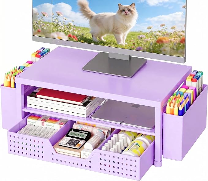 OPNICE Desk Organizers and Accessories, 2-Tier Computer Monitor Stand Riser by OPNICE