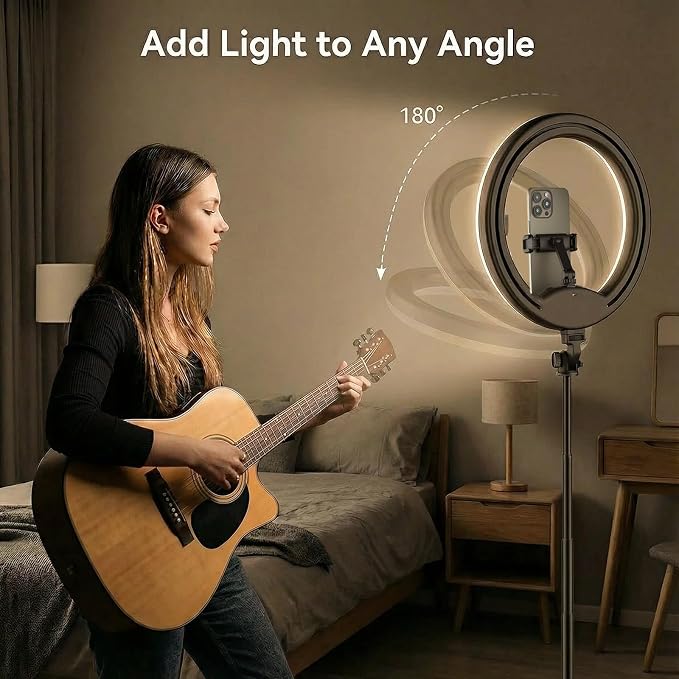 10''Selfie Ring Light with 64''Tripod Stand, Rechargeable Ring Light with Phone - Image 8