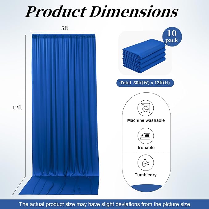 50ft x 12ft Wrinkle Free Royal Blue Backdrop Curtains - Image 6