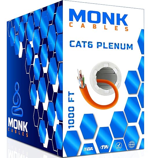 MONK CABLES | CAT6 Plenum Cable 1000ft | UTP, 550MHz | DSX-8000 Certified | by MONKCABLES