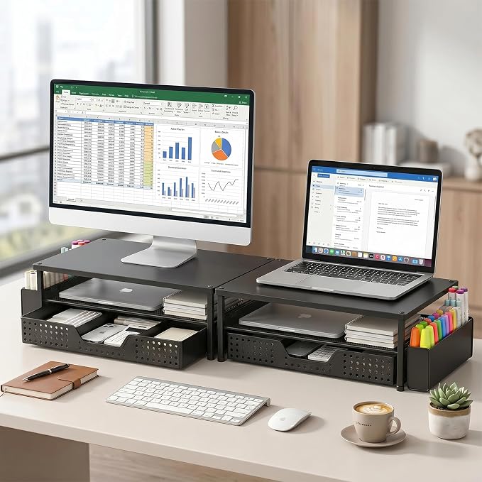 ECOLOVI Desk Organizer and Accessories, 2-Tier Computer Monitor Stand Rise - Image 5