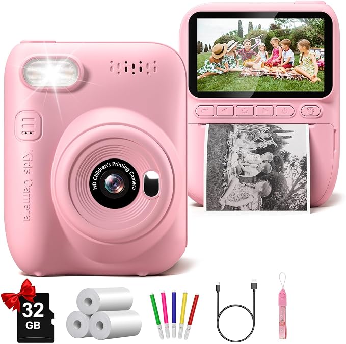 Instant Print Camera for Kids, 3.0" HD 32MP Kids Camera 1080P by Gofunly