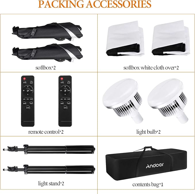 Andoer Studio Photography Light kit Softbox Lighting Set - Image 6