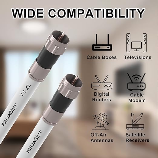 20ft RG6 Coaxial Cable White, 75 Ohm Coax Cable - Image 5