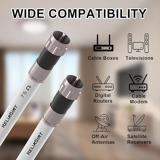 15ft RG6 Coaxial Cable White, 75 Ohm Coax Cable - Image 5