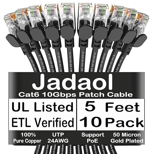 Jadaol Cat 6 Ethernet Cable 5 ft 10Pack, Outdoor&Indoor, 10Gbps Support Cat8/7 by Jadaol