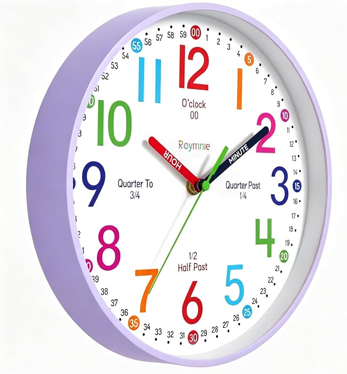 Roymnie Wall Clock 8 Inch for Kids Learning to Tell Time Easily Non Ticking - Image 4