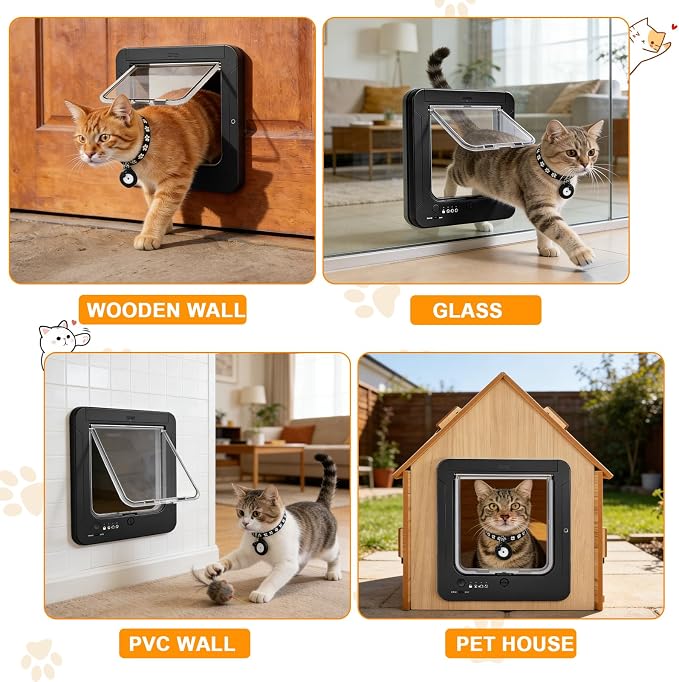 Smart Cat Door with 4 Collar Sensor Key, RFID Electronic Cat Door Collar - Image 6