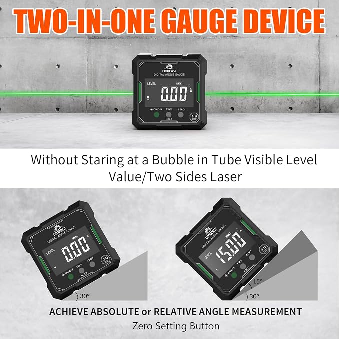 Digital Angle Finder with Green Laser, 4-side Magnetic Digital Laser Level - Image 4