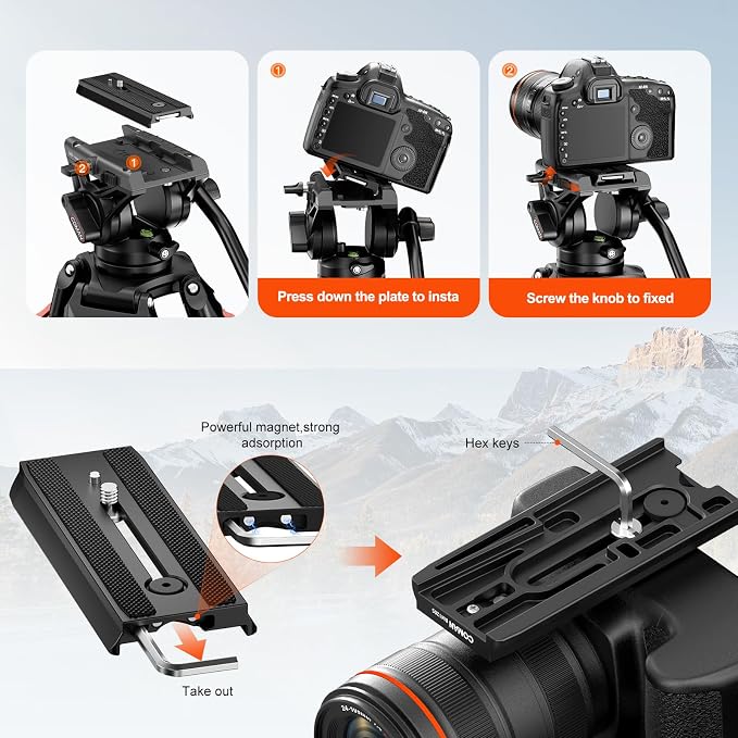 COMAN 74.4" Video Tripod, Heavy Duty Camera Tripod - Image 6