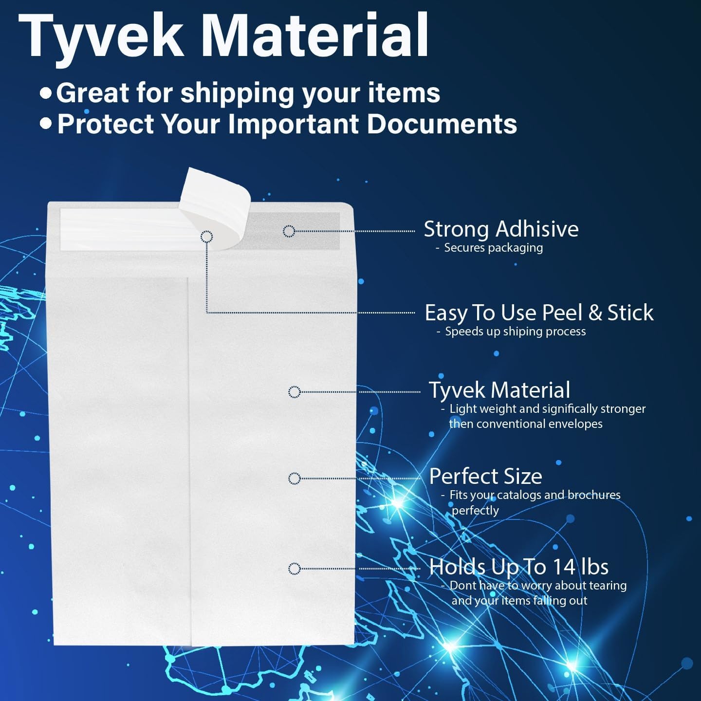 9 x 12 Envelopes, Tyvek Envelopes 9x12, Catalog Envelopes 9x12, Self Sealing Closure, Tyvek Material, 14 lb., Puncture, Tear & Moisture Resistant (50 Pack)